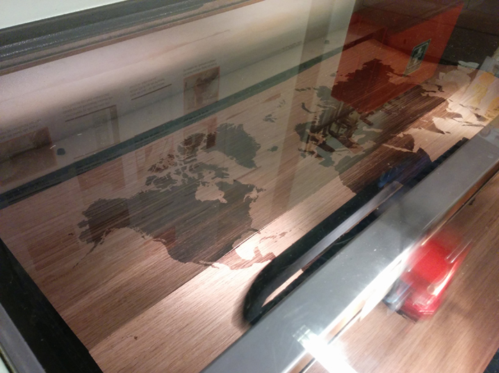 World map engraved with the laser cutter